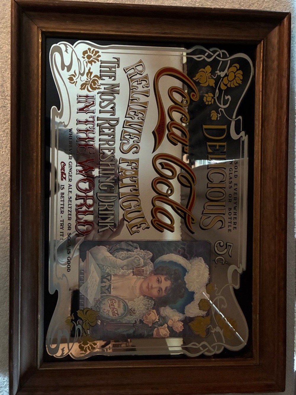 Coca Cola Brown Framed Vintage-Style Mirror Sign